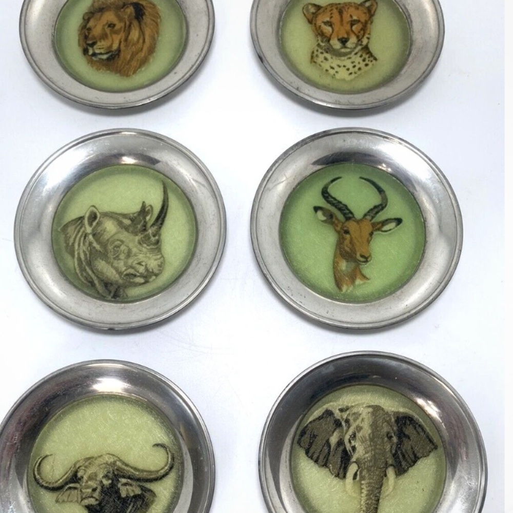 2x🐘HP! 8 Stieff Pewter African Animal Pewter Coasters. 1950-75 - Picture 4 of 14